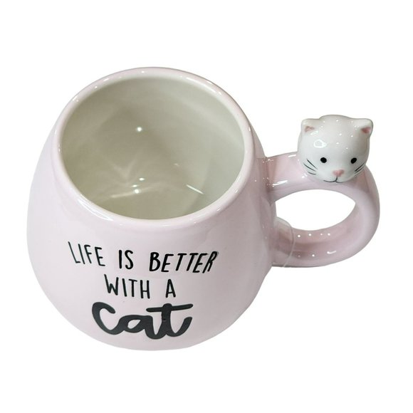 Kitten Figurine Pink Ceramic Coffee Mug 14 Oz -‎ Life Is Better With a Cat - Picture 3 of 16